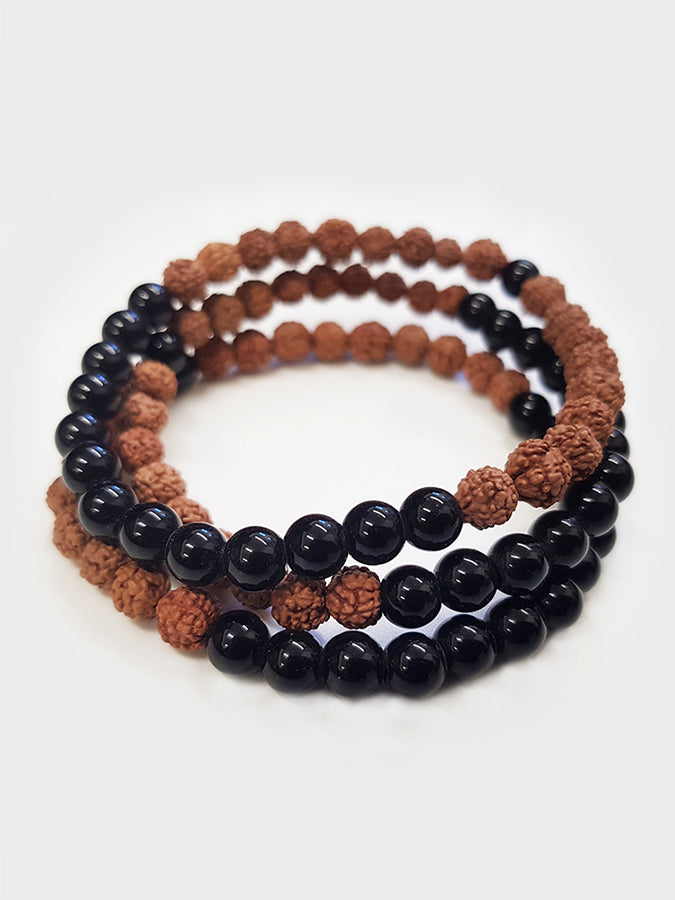 Yoga Studio Rudraksha With Black Star Mala Bead Bracelet