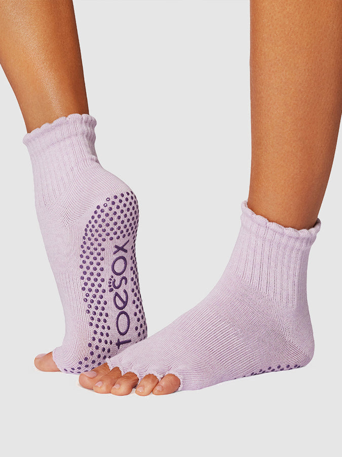 Chaussettes ToeSox Scrunch Rouge – Yoga Pilates Genou Haut Grip Taille L