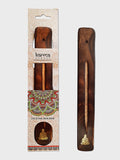 Namaste Karma Scents Brass Inlay Mango Wood Incense Ash Catcher Holder - Bouddha